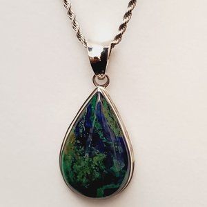 Authentic Azurite Malachite Necklace/925 Sterling.